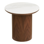 Noli Side Table - Side table, ceramic table top/ash veneer, white/dark brown ø40x38 cm