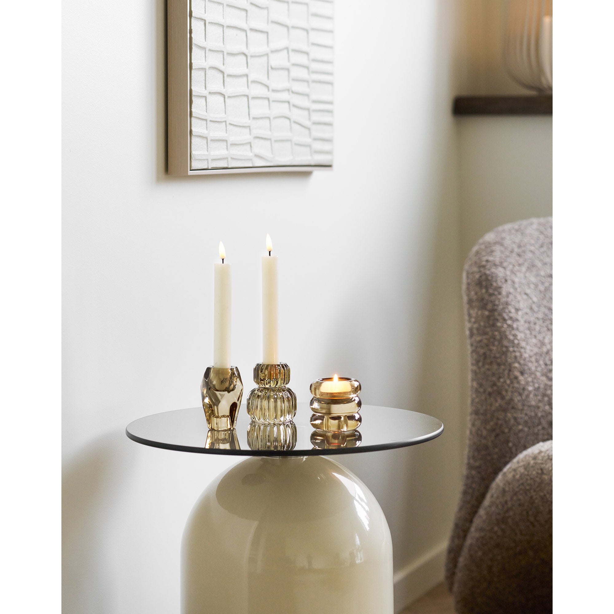 Ravello Side Table - Side table, tempered glass/metal, grey/beige  ø40x52 cm
