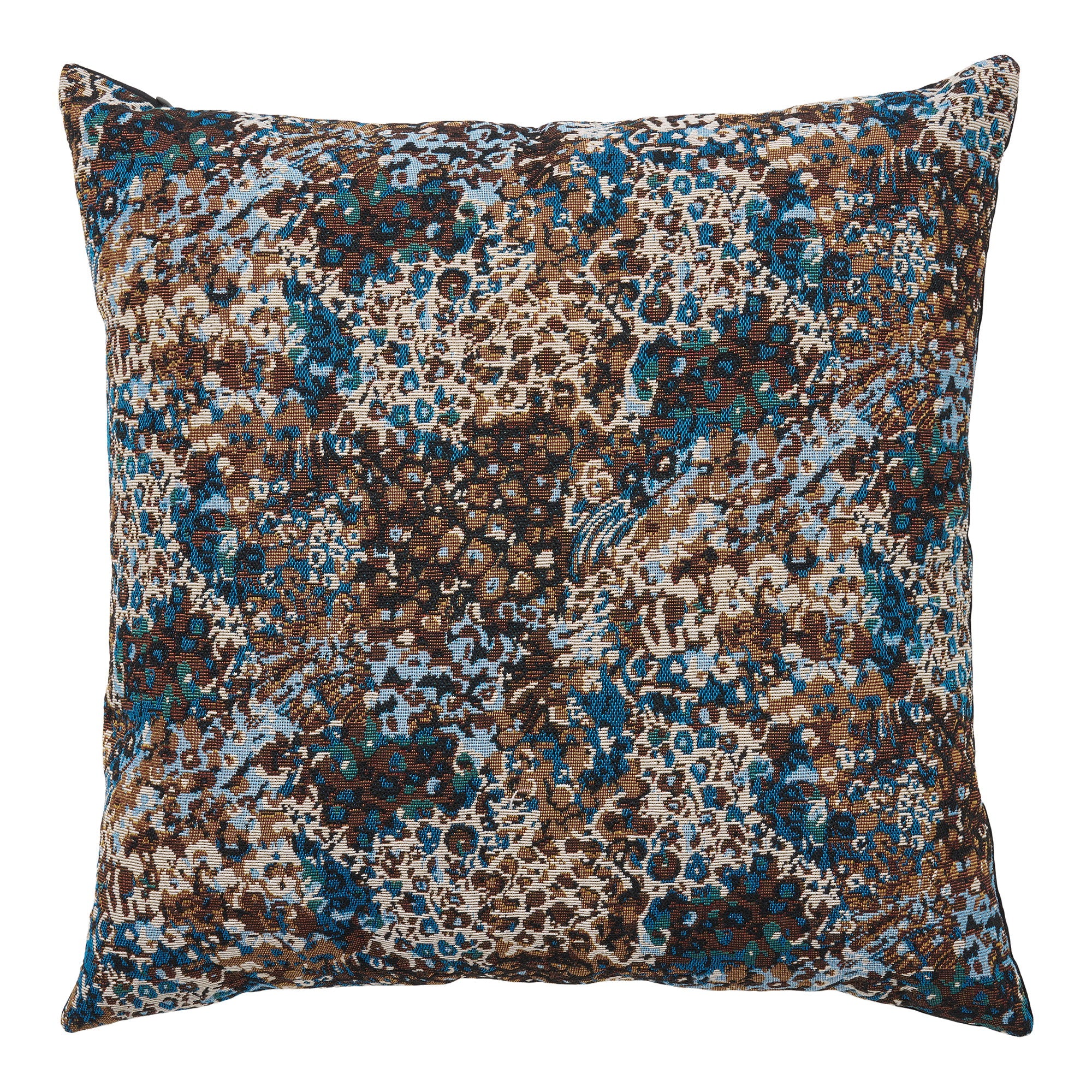 Blossom blauw bruin geweven kussen - 45x45 cm