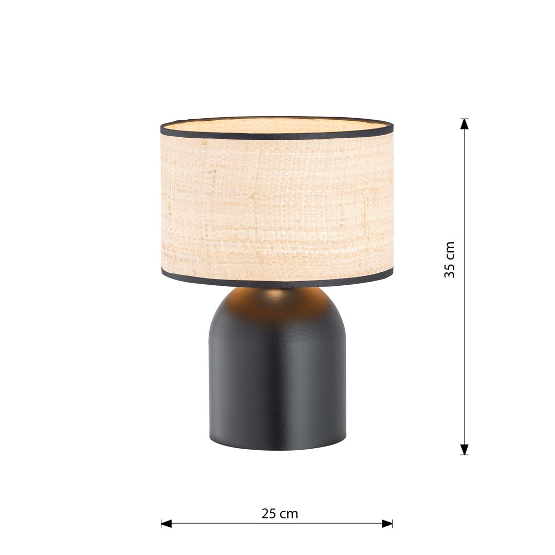 Lampe de table en acier et rotin noir Elira