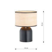 Lampe de table en acier et rotin noir Elira